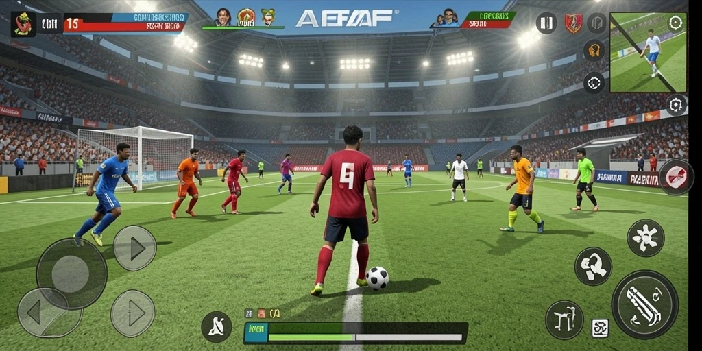Tampilan gameplay AFAF yang penuh aksi olahraga yang seru.