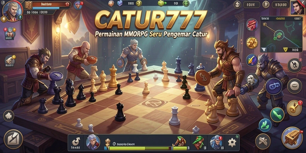 Screenshot gameplay CATUR777 menampilkan pertarungan catur yang mendebarkan.
