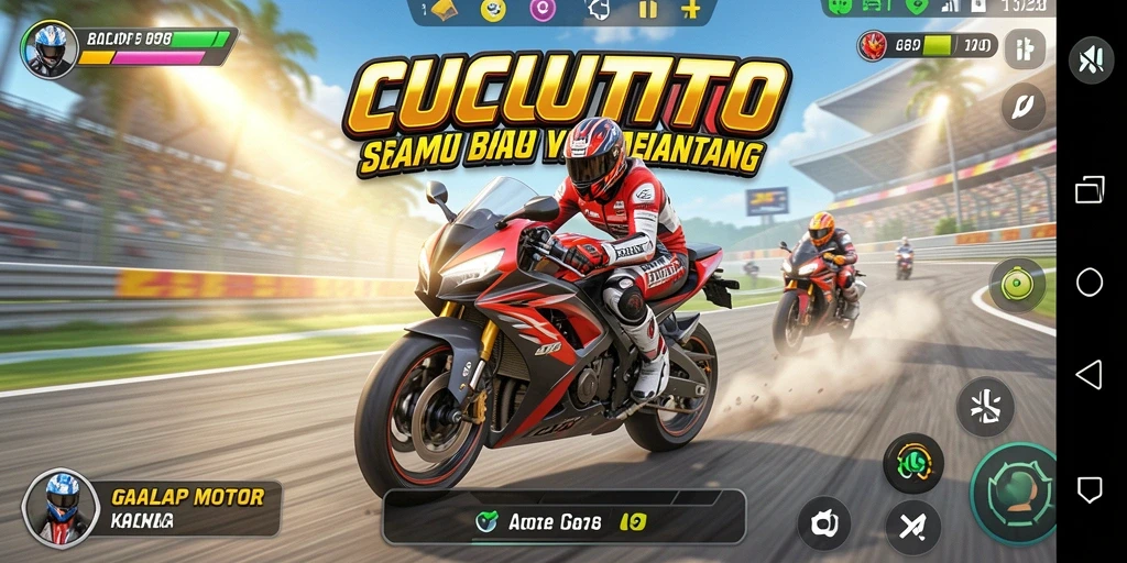 Gameplay CUCUTOTO dengan aksi balap motor yang mengasyikkan.