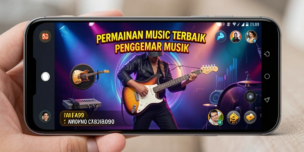 Tampilan gameplay FA99 dengan beragam alat musik virtual.