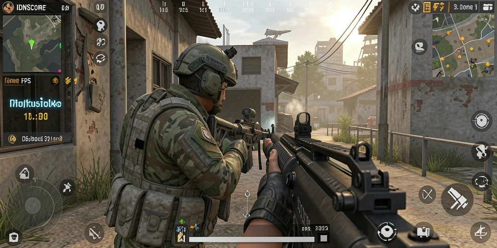 Gameplay IDNSCORE yang menegangkan dengan aksi tembak-menembak intens.