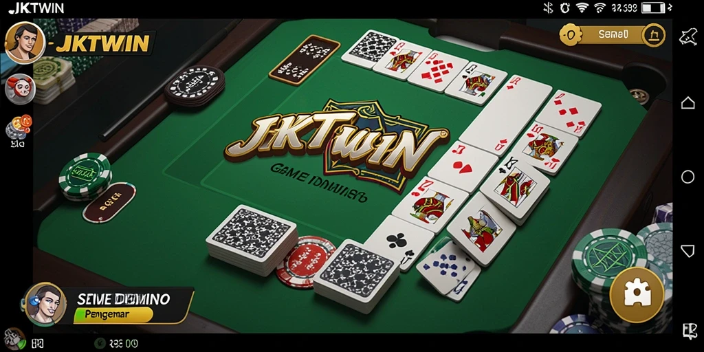 Screenshot utama JKTWIN, menunjukkan gameplay seru permainan Domino.