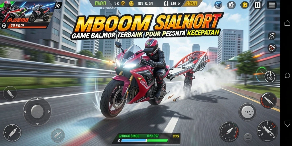 Tampilan menarik dari gameplay balapan motor MBOOM.