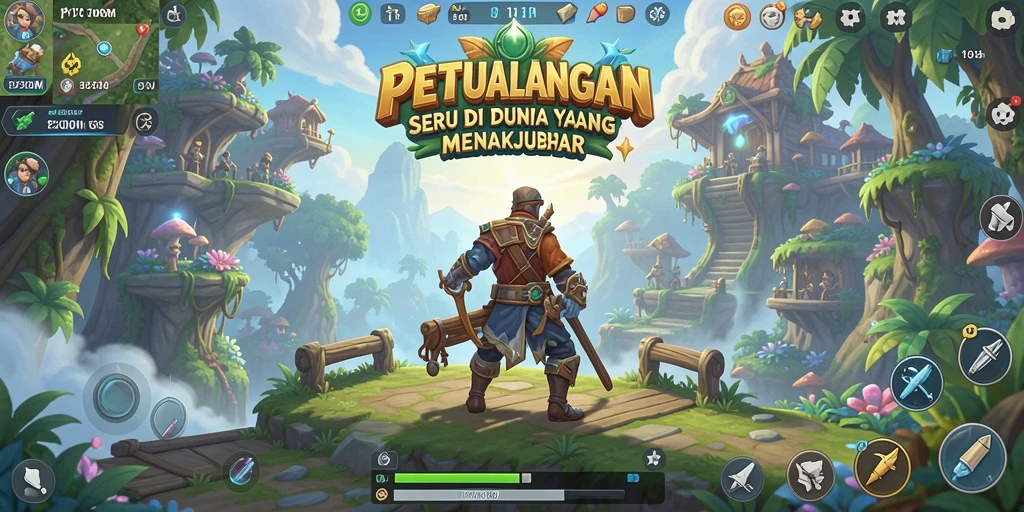 Screenshot P200M menunjukkan pemain yang sedang menjelajah dunia petualangan yang luas.